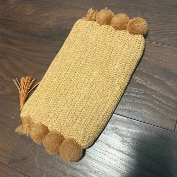 SHEIN Boho 'Beach' Straw Clutch Handwoven Summer Vacation Bag with Pom-Pom Trim - Picture 2 of 4
